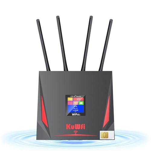 4G LTE Router 150 Mbps SIM Router WLAN Router KuWFi Mobiler WLAN Router CAT4 Modem Funktioniert mit IP-Kamera oder externer WLAN-Abdeckung, fürTelekom Vodafone O2 SIM-Karte, 2GB,10 Geräte, IPv6 von KuWFi