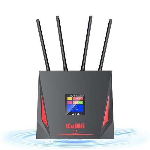 4G LTE Router 150 Mbps SIM Router WLAN Router KuWFi Mobiler WLAN Router CAT4 Modem Funktioniert mit IP-Kamera oder externer WLAN-Abdeckung, fürTelekom Vodafone O2 SIM-Karte, 2GB,10 Geräte, IPv6 von KuWFi