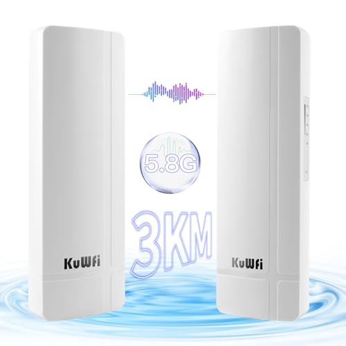 KuWFi 900Mbps Wireless Bridge POE mit Gigabit-Anschluss, 5,8 G Point-to-Point WiFi mit 14dBi Antenne mit hoher Verstärkung, WLAN-Repeater unterstützt 3KM Übertragung, PTP/PTMP von KuWFi