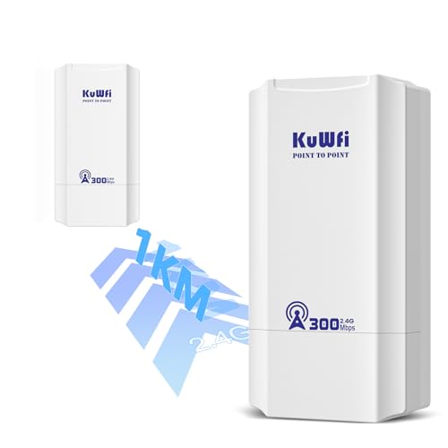 Externer Zugriffspunkt, KuWFi 2.4G Wireless Brücke 300Mbps, 8dBi externe WLAN-Antenne CPE mit LED-Display zur Konfiguration des WDS PT/PTMP,1KM Long Range Point to Point WiFi für Starlink von KuWFi