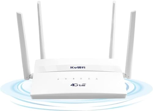 KuWFi 4G LTE Router 750 Mbps Mobiler WLAN Router Modem 4G Router 4G-Box Wireless WiFi Router (CAT4, Dualband 2,4GHz: 300Mbps + 5GHz: 450Mbps) Plug & Play 2 LAN-Ports 4 Antennens für bis zu 32 Geräte von KuWFi