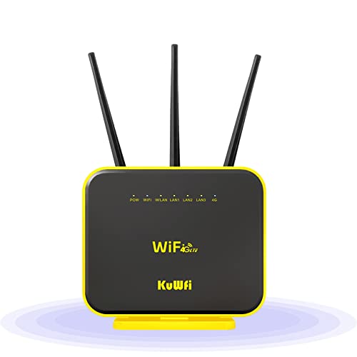 KuWFi 4G Router mit SIM-Karten Unlocked,Dualband Gigabit 4G Modem,1200 Mbit/s 4G LTE Router mit externer Antenne,3 RJ45 LAN Port,1Telefonport,EC25-AF-Modul unterstützt DDNS/VPN/QoS,64 Benutzer, C900 von KuWFi