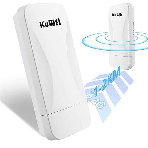 KuWFi Outdoor Wireless Bridge 300Mbps Outdoor WLAN Bridge WLAN Repeater Richtfunk WLAN Set Punkt-zu-Punkt WiFi Bridge Unterstützt 1KM Übertragungsentfernung Lösung für PTP/PTMP mit Poe+2 EthernetPort von KuWFi
