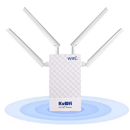LTE Router WLAN Router KuWFi 150Mbps 4G Router unterstützt SIM Karten 4G Cat4 Tragbares Mobiler Router Modem Unterstützung für IP-Kamera oder externer WLAN-Abdeckung, mit 4 RJ45 Antennen, POE Adapter von KuWFi