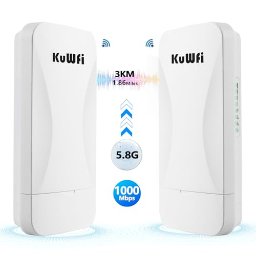 Gigabit WLAN Bridge Outdoor KuWFi 3KM 5.8G Point to Point Wireless Bridge, Outdoor WiFi Bridge Access Point mit 14dBi Antenne,1000Mbps LAN Port, 48V PoE Adapter, für Netzwerk, Kamera, CCTV, Starlink von KuWFi