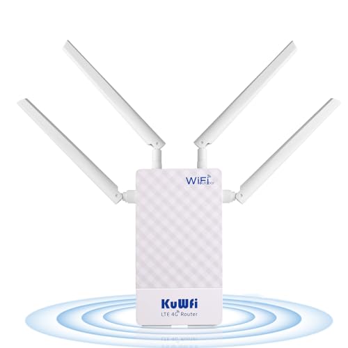 Router 4G SIM, KuWFi 300Mbps Router 4G LTE wasserdicht für den Außenbereich mit SIM-Kartensteckplatz, mit 48 PoE-Adapter, Unterstützung für Wi-Fi-Router B1 / B3 / B7 / B8 / B20 von KuWFi