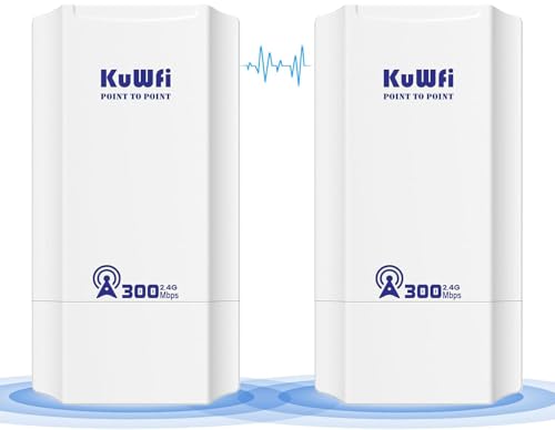 Wireless Bridge, Punkt-zu-Punkt WLAN Bridge Outdoor CPE, 1KM Langstrecken Wireless Access Point Repeater für PtP/PtMP mit 12DBi High Gain Antenna, PoE Adapter, 2 RJ45 Ethernet Port, 2 Pack von KuWFi