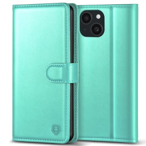 Kuafcase iPhone 13 Hülle PU Lederhülle Case Klapphülle [RFID-Blocker] Brieftasche Stoßfest Cover Kartenfach Ständer Magnet Handytasche Schutzhülle für iPhone 13 (6,1") - Eisgrün von Kuafcase