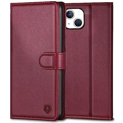 Kuafcase iPhone 13 Hülle PU Lederhülle Case Klapphülle [RFID-Blocker] Brieftasche Stoßfest Cover Kartenfach Ständer Magnet Handytasche Schutzhülle für iPhone 13 (6,1") - Weinrot von Kuafcase
