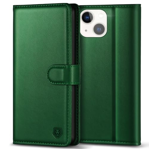 Handyhülle für iPhone 13 Hülle Premium PU Lederhülle iPhone 13 Case Klapphülle Brieftasche Stoßfest Cover [Kartenfach] [Ständer] [Magnetic] Handytasche Schutzhülle für iPhone 13 (6,1") - Kieferngrün von Kuafcase