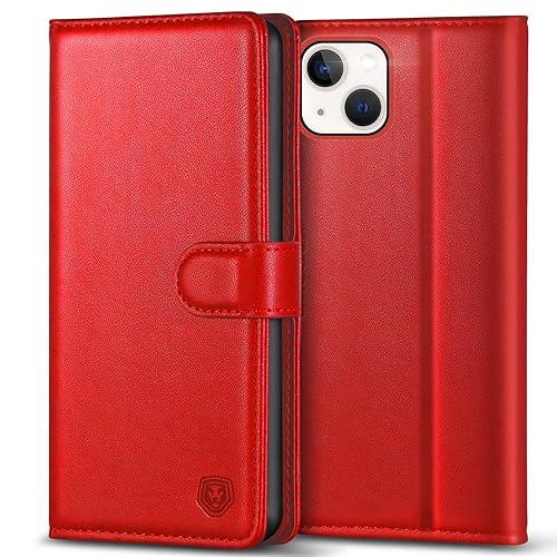Handyhülle für iPhone 14 Hülle Premium PU Leder iPhone 14 Case Klapphülle Brieftasche Kartenfach Ständer Magnet Handytasche Schutzhülle für iPhone 14 (6,1 Zoll) - Rot von Kuafcase