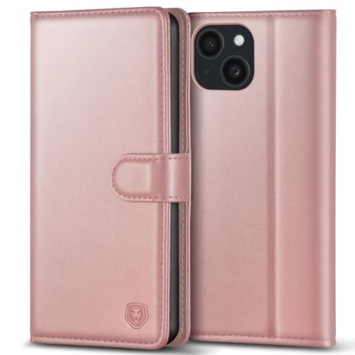 Handyhülle für iPhone 15 Hülle Premium PU Leder iPhone 15 Case Klapphülle Brieftasche Kartenfach Ständer Magnet Handytasche Schutzhülle für iPhone 15 (6,1 Zoll) - Roségold von Kuafcase