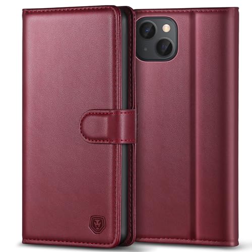 Handyhülle für iPhone 15 Hülle Premium PU Leder iPhone 15 Case Klapphülle Brieftasche Kartenfach Ständer Magnet Handytasche Schutzhülle für iPhone 15 (6,1 Zoll) - Weinrot von Kuafcase