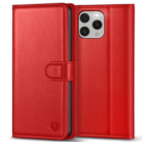 Handyhülle für iPhone 15 Pro - Premium PU Leder Klapphülle, Brieftasche Mit Kartenfach, Ständer, Magnet Schutzhülle (6,1 Zoll) - Rot von Kuafcase