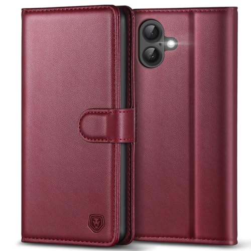 Handyhülle für iPhone 16 Hülle Premium PU Lederhülle iPhone 16 Case Klapphülle Brieftasche Stoßfest Cover [Kartenfach] [Ständer] [Magnetic] Handytasche Schutzhülle für iPhone 16 (6,1") - Weinrot von Kuafcase