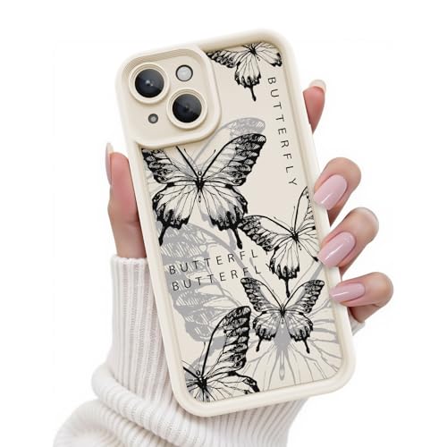 Kuafcase für iPhone 13 Hülle, Silikon Handyhülle mit Seidig-Weicher Berühren Kameraschutz, Stoßfeste Kratzfeste Schutzhülle für iPhone 13 Case, Butterfly Weiße von Kuafcase