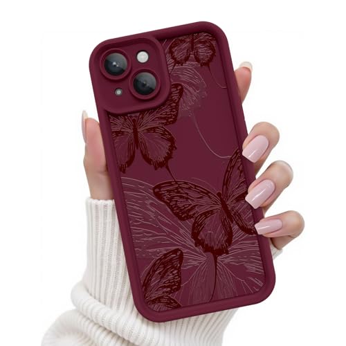 Kuafcase für iPhone 15 Hülle, Silikon Handyhülle mit Seidig-Weicher Berühren Kameraschutz, Stoßfeste Kratzfeste Schutzhülle für iPhone 15 Case, Butterfly Burgundy Kuafcase für iPhone 15 Hülle, Silikon Handyhülle mit Seidig-Weicher Berühren Kameraschutz, Stoßfeste Kratzfeste Schutzhülle für iPhone 15 Case, Butterfly Burgundy von Kuafcase