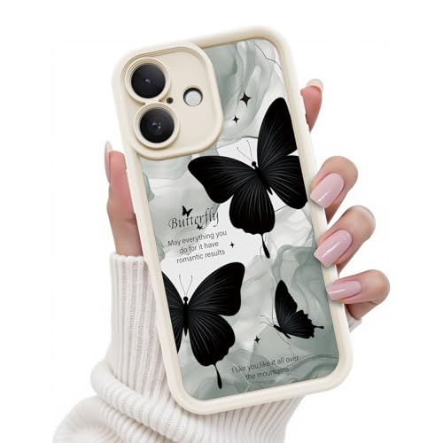 Kuafcase für iPhone 16 Hülle, Silikon Handyhülle mit Seidig-Weicher Berühren Kameraschutz, Stoßfeste Kratzfeste Schutzhülle für iPhone 16 Case, Butterfly Weiße von Kuafcase