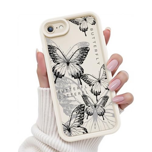 Kuafcase für iPhone SE Hülle, iPhone 7/8 Hülle, Silikon Handyhülle mit Seidig-Weicher Berühren Kameraschutz, Stoßfeste Kratzfeste Schutzhülle für iPhone SE/7/8 Case, Butterfly Weiße von Kuafcase