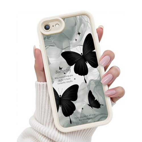 Kuafcase für iPhone SE Hülle, iPhone 7/8 Hülle, Silikon Handyhülle mit Seidig-Weicher Berühren Kameraschutz, Stoßfeste Kratzfeste Schutzhülle für iPhone SE/7/8 Case, Butterfly Weiße von Kuafcase