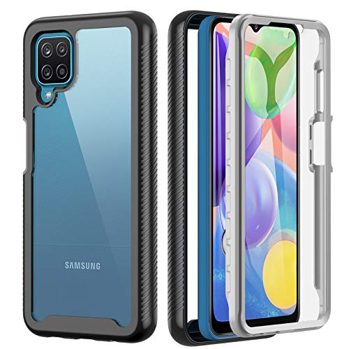 Kuaguozhe Hülle für Samsung Galaxy A12/A12 Nacho/M12, 360 Grad Stoßfest Handyhülle Silikon Bumper Cover mit Integriertem Displayschutz PC und TPU Schutzhülle Case für A12/A12 Nacho/M12 (Schwarz,Klar) von Kuaguozhe