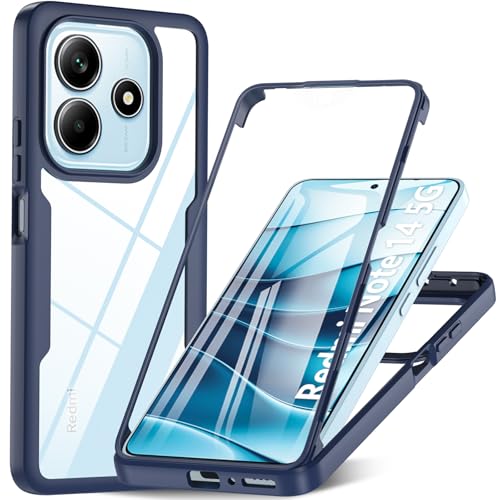 Kuaguozhe für Xiaomi Redmi Note 14 5G Hülle, Redmi Note 14 5G Hülle mit Integriertem Displayschutz, 360 Grad Schutzhülle Silikon Case Stoßfest Handyhülle für Xiaomi Redmi Note 14 5G (Blau) von Kuaguozhe