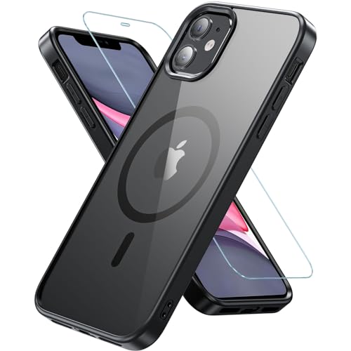 Kuaguozhe für iPhone 11 Hülle, Magnetisch Handyhülle mit Panzer Schutz Glas, Kompatibel mit MagSafe, Rundumschutz Stoßfest Transparent Rückseite Schutzhülle 6,1 Zoll (Schwarz) von Kuaguozhe