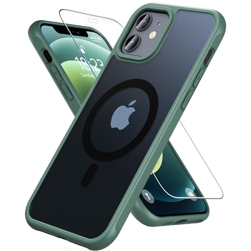 Kuaguozhe für iPhone 12/iPhone 12 Pro Hülle für MagSafe, Magnetische Handyhülle iPhone 12/12 Pro mit Panzer Schutz Glas, Stoßfest Kratzfest Matt Schutzhülle Case für iPhone 12/iPhone 12 Pro (Grün) von Kuaguozhe