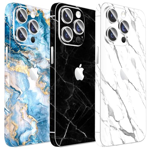 Kucheed 3 Stück Funkelnder Skin Schutz für iPhone, Glänzend Stein Genarbter Aufkleber für die Kanten, Passgenauer Rückenschutz/Luxus-Hüllen/Glitzernde Handy Dekorationen für iPhone 15 Pro von Kucheed