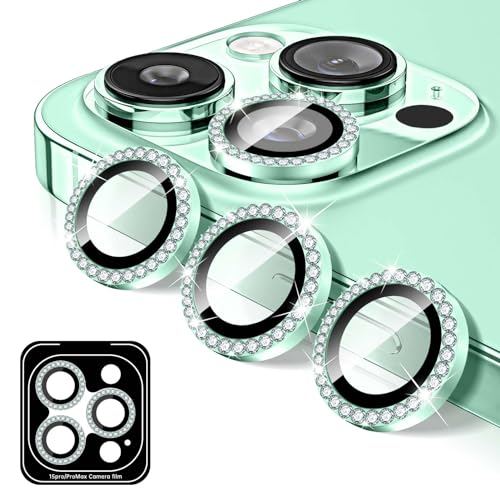 Kucheed Kameraschutz für iPhone 16 Pro/iPhone 16 Pro Max, Bling Diamant Kameraabdeckung aus Gehärtetem Glas, Automatische Ausrichtungsmetallringe, Glitzer Kamera Objektiv Schutz Aufkleber von Kucheed