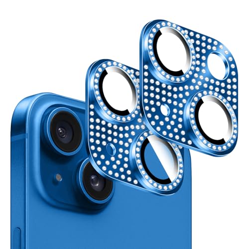 Kucheed 2 Stück Bling Diamant Kamera Schutz für iPhone, Kratzfestes Metall mit Farbenfroher 3D Dekoration, Kameraabdeckung für die Rückseite für iPhone 13/iPhone 13 Mini von Kucheed
