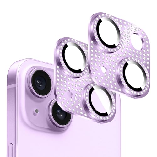 Kucheed 2 Stück Bling Diamant Kamera Schutz für iPhone, Kratzfestes Metall mit Farbenfroher 3D Dekoration, Kameraabdeckung für die Rückseite für iPhone 13/iPhone 13 Mini von Kucheed