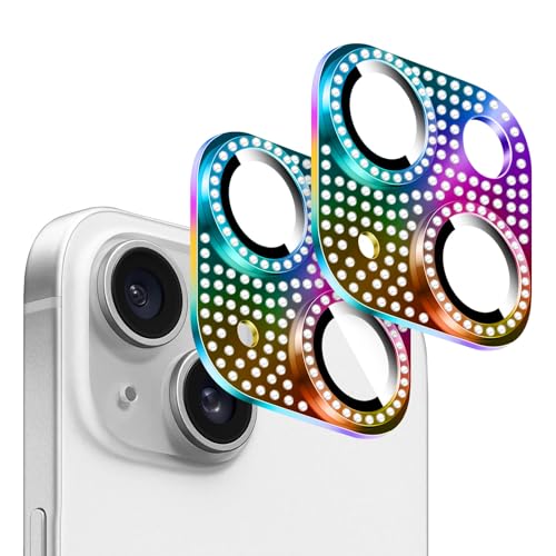 Kucheed 2 Stück Bling Diamant Kamera Schutz für iPhone, Kratzfestes Metall mit Farbenfroher 3D Dekoration, Kameraabdeckung für die Rückseite für iPhone 14/iPhone 14 Plus von Kucheed