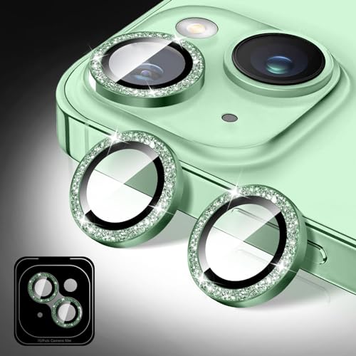 Kucheed Glitzer Kameraschutz für iPhone 13/iPhone 13 Mini, Gehärtetes Glas Kameraobjektivschutz, Kamera-Abdeckungsfolie Aufkleber, Funkelnde Automatische Ausrichtung Individuelle Metallringe von Kucheed