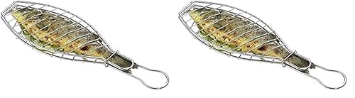 Küchenprofi BBQ Fischgrillzange Easy, Metall Verchromt, Fischbräter, 43 cm, Fischhalter für Grillkorb Fischbräter, Fischzange für das Grillen von Fisch, Silber (Packung mit 2) von Küchenprofi