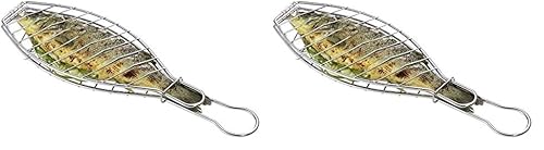 Küchenprofi BBQ Fischgrillzange Easy, Metall Verchromt, Fischbräter, 43 cm, Fischhalter für Grillkorb Fischbräter, Fischzange für das Grillen von Fisch, Silber (Packung mit 2) von Küchenprofi