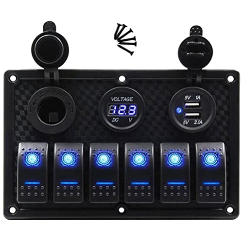Kueohse 12/24V 6-Tasten-Schalttafel mit Digitalem Voltmeter Tester 3.0 USB-LadegeräTe Bule Light Boat Power Adapter Kueohse 12/24V 6-Tasten-Schalttafel mit Digitalem Voltmeter Tester 3.0 USB-LadegeräTe Bule Light Boat Power Adapter von Kueohse
