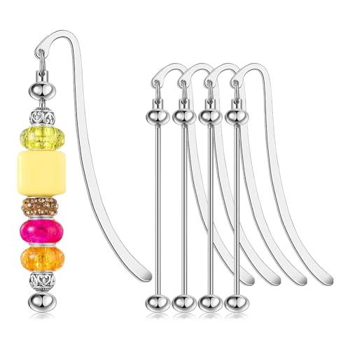 Kueohse 4 Stück Lesezeichen mit Perlen, DIY-Lesezeichen Aus Blanken Metallstreifen, Moderne Lesezeichen mit Perlen, Bastelschmuck, Anhänger, Ornamente, Geschenke, Langlebig, Einfach zu Verwenden von Kueohse