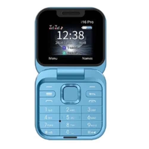 Kueohse Mini-Flip-Handy, FM-Radio, Sprach-Blacklist, Kurzwahl, Vibration, 2SIM-Karte, Kleines Display, Faltbares Telefon, Langlebig (Blau) von Kueohse