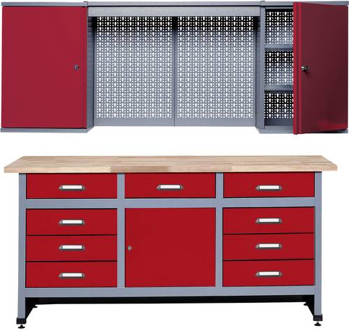 Küpper 70428-2 Sparset Werkbank und Hängeschrank Rot, Silber-Grau von Küpper