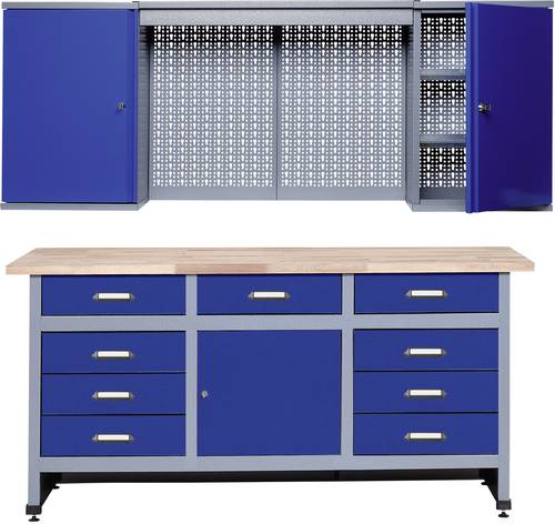 Küpper 70428-7 Sparset Werkbank und Hängeschrank Ultramarinblau, Silber-Grau von Küpper