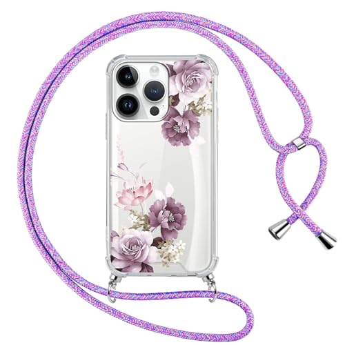 Handykette für iPhone 15 Pro Hülle mit Band Kette 6,1",Durchsichtige Aesthetic Muster Handyhülle mit Adjustable umhängeband,Weich Silicone TPU Stoßfest Schutzhülle Case Cover,Flor 1 Handykette für iPhone 15 Pro Hülle mit Band Kette 6,1",Durchsichtige Aesthetic Muster Handyhülle mit Adjustable umhängeband,Weich Silicone TPU Stoßfest Schutzhülle Case Cover,Flor 1 von Kueqeay
