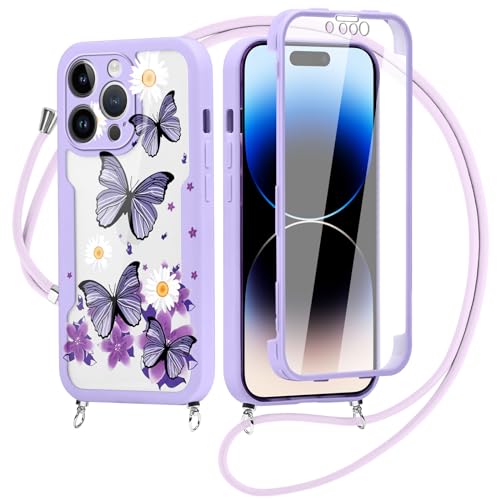 Kueqeay 360 Grad Hülle mit Band Kette für iPhone 15 Pro Max 6,7”, Durchsichtige Aesthetic Muster Handyhülle mit Displayschutz Weich Silicone TPU Case Stoßfest Cover Schutzhülle, Schmetterling 2 Kueqeay 360 Grad Hülle mit Band Kette für iPhone 15 Pro Max 6,7”, Durchsichtige Aesthetic Muster Handyhülle mit Displayschutz Weich Silicone TPU Case Stoßfest Cover Schutzhülle, Schmetterling 2 von Kueqeay