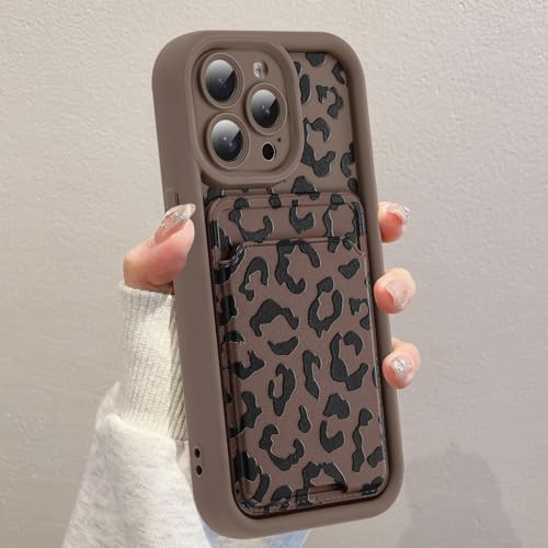 Kueqeay Handyhülle für iPhone 14 Pro Max hülle 6,7'' mit Kartenfach Wallet, Aesthetic Leopard Muster Silikon Cover Kartenhalter kreditkartenetui mit Ständer Kameraschutz Schutzhülle Case, Khaki von Kueqeay