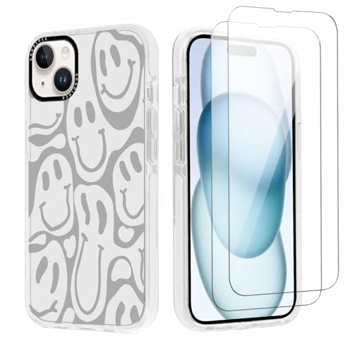 Kueqeay Handyhülle für iPhone 15 6,1", Hülle mit 2 Stück Schutzfolie Weich Silikon Nie Vergilbung Case Aesthetic Muster Design Transparent Fallschutz Bumper Schutzhülle, Cute von Kueqeay
