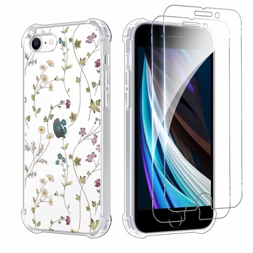 Kueqeay Handyhülle für iPhone 7/8/iPhone SE 2022/2020 4,7", Hülle mit 2 Stück Schutzfolie Hard PC Nie Vergilbung Case Aesthetic Muster Design Transparent Kratzfest Fallschutz Schutzhülle, Blumen 1 von Kueqeay