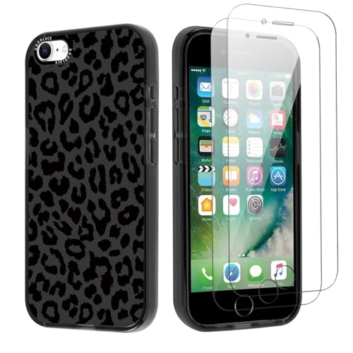 Kueqeay Handyhülle für iPhone 7/8/iPhone SE 2022 /SE 2020 4,7", Hülle mit 2 Stück Schutzfolie Weich Silikon Nie Vergilbung Case Aesthetic Muster Design Schwarz Fallschutz Bumper Schutzhülle, Leopard von Kueqeay