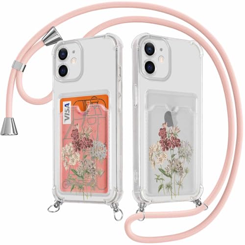 Kueqeay Handykette Handyhülle für iPhone 12 6,1" Hülle mit Kartenhalter, Durchsichtige Aesthetic Blume Muster Kartenfach Case mit Band Kette Silicone Stoßfest Schutzhülle Cover, 07 Kueqeay Handykette Handyhülle für iPhone 12 6,1" Hülle mit Kartenhalter, Durchsichtige Aesthetic Blume Muster Kartenfach Case mit Band Kette Silicone Stoßfest Schutzhülle Cover, 07 von Kueqeay
