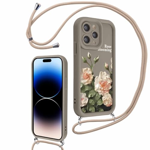 Kueqeay Handykette Handyhülle für iPhone 14 Pro 6,1” Hülle mit Band Kette, Khaki Aesthetic Blume Muster Schutzhülle zum Umhängen Weich Silikon Stoßfest Case Bumper Kratzfest Cover, 05 Kueqeay Handykette Handyhülle für iPhone 14 Pro 6,1” Hülle mit Band Kette, Khaki Aesthetic Blume Muster Schutzhülle zum Umhängen Weich Silikon Stoßfest Case Bumper Kratzfest Cover, 05 von Kueqeay