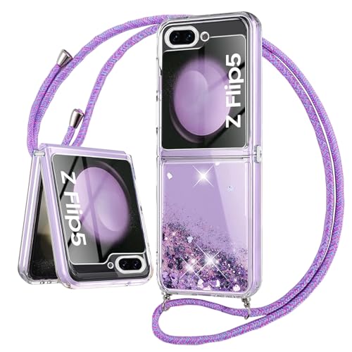 Kueqeay Handykette für Samsung Galaxy Z Flip 5 Hülle mit Band 6,7'', Glitzer Quicksand Mode Kreatives Transparent Slim Silikon Necklace Handyhülle für zum Umhängen Ultra Stoßfest Bumper Case, Lila Kueqeay Handykette für Samsung Galaxy Z Flip 5 Hülle mit Band 6,7'', Glitzer Quicksand Mode Kreatives Transparent Slim Silikon Necklace Handyhülle für zum Umhängen Ultra Stoßfest Bumper Case, Lila von Kueqeay